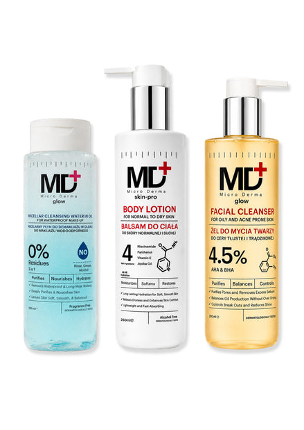 MD+ Summer Starter Set ( Oily facial cleanser+ water in oil micellar +body lotion )